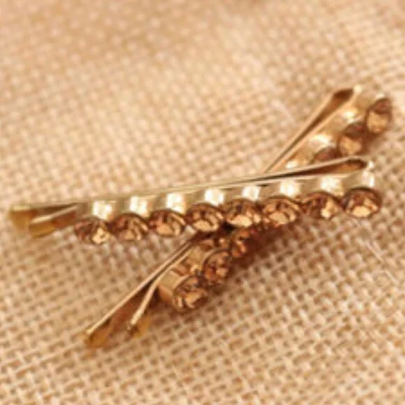 NWOT Pair of Amber Gold Crystal Hair Pins - Picture 3 of 8